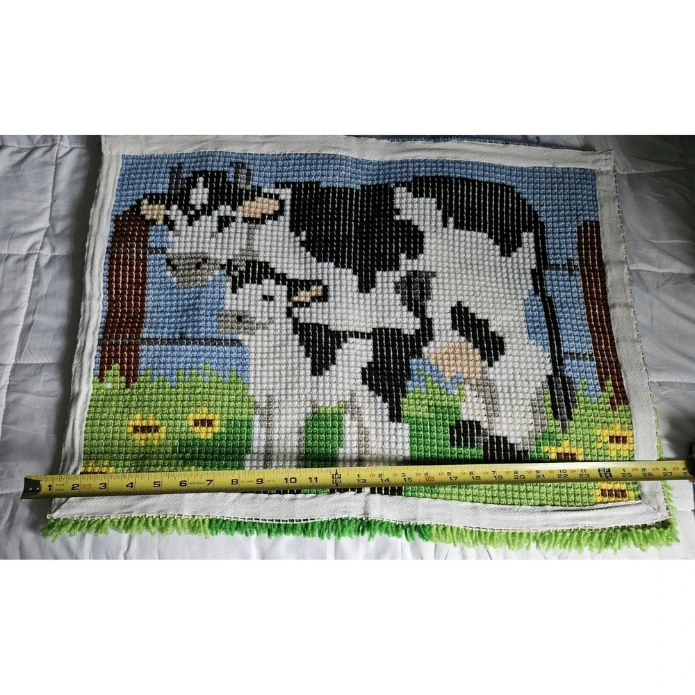 Vintage Latch Hook Cow Rug Mom Baby 27